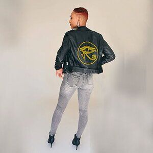 In X Out  Eye Of Horus Moto Vegan Leather Jacket XL NWT